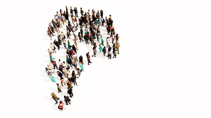 Concept or conceptual large community of people forming the image of colorful runner on white background. A 3d illustration metaphor for athlete, sprinter, marathon, competition, exercise and  health