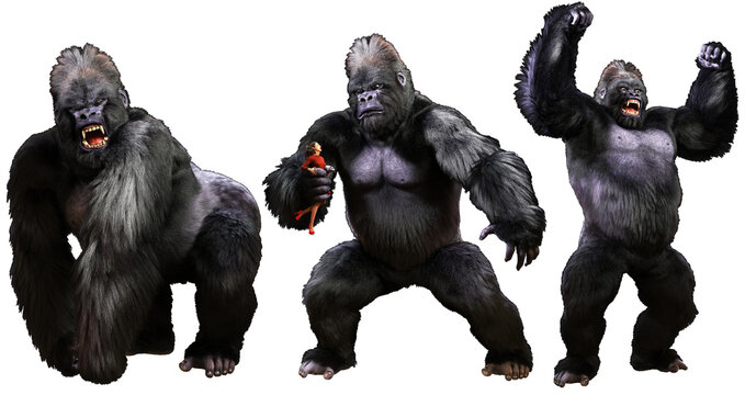 Giant monstrous gorilla 3D illustration