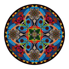 illustration of Mandala art, Tibetan Buddhist Mandala, Decorative round ornament, Isolated on white background. Arabic, Indian, ottoman motifs, Colorful Mandala Art, pictures for meditation