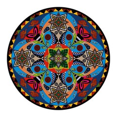 illustration of Mandala art, Tibetan Buddhist Mandala, Decorative round ornament, Isolated on white background. Arabic, Indian, ottoman motifs, Colorful Mandala Art, pictures for meditation