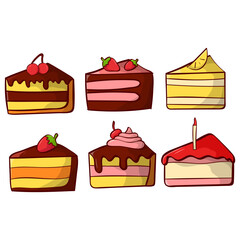 set of cakes cute hand drawn sweet vector