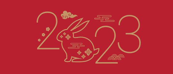 Chinese new year 2023 year of the rabbit - Chinese zodiac symbol, Lunar new year concept, modern background design