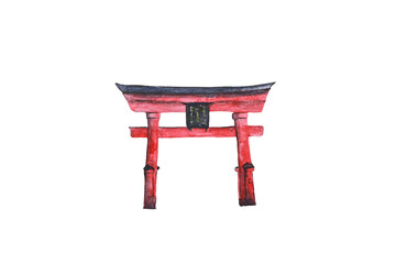 watercolor painting torii japan gate png.