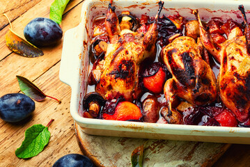 Whole quail stewed in plum