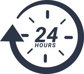 24 hours clock icon with arrow. Symbol work time. Delivery and service time signs.