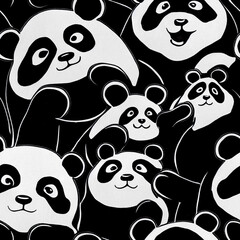 Seamless pattern with many pandas