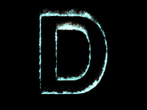 Neon flame letter D. Font outline ocean blue fire.
