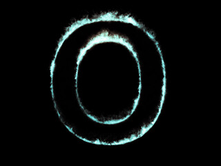 Neon flame letter O. Font outline ocean blue fire.