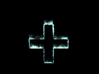 Neon flame plus symbol. Font outline ocean blue fire.