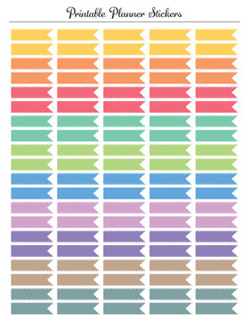 Flag, arrow banner label, colored stickers, printable sheet