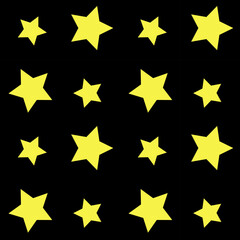 Stars, seamless pattern, vector. Pattern of yellow stars on a black background.
