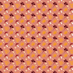 Obraz premium autumn pattern print with leaves and mushrooms