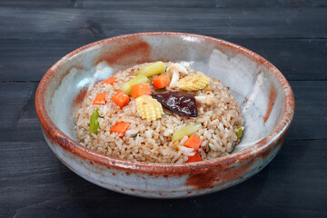 Vegetarian fried rice. Mixed vegetables vegetarian fired rice. Vegetarian food. Vegetarian festival