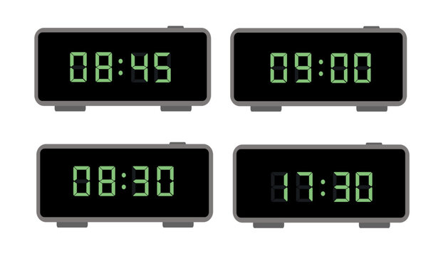 A set of digital clocks. Electronic numbers. Vector illustration.