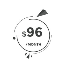 $96 USD Dollar Month sale promotion Banner. Special offer, 96 dollar month price tag, shop now button. Business or shopping promotion marketing concept
