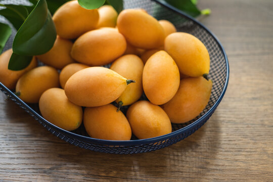 Yellow ripe Marian plum or Plum mango. A local sweet tropical fruit in Southeast Asia Thailand.