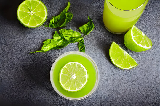 cut lime and lime juice under studio lighting