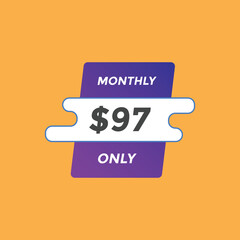 97 dollar price tag. Price $97 USD dollar only Sticker sale promotion Design. shop now button for Business or shopping promotion
