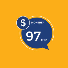 97 dollar price tag. Price $97 USD dollar only Sticker sale promotion Design. shop now button for Business or shopping promotion
