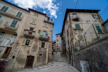 Fototapeta na wymiar Walk in old streets of Scanno town in Italy