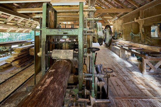 Sawing machine in an old sawmill