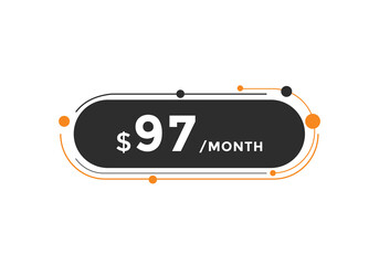 $97 USD Dollar Month sale promotion Banner. Special offer, 97 dollar month price tag, shop now button. Business or shopping promotion marketing concept
 - obrazy, fototapety, plakaty