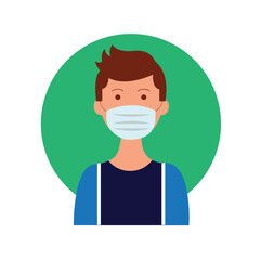Man wearing mask preventing covid vector icon