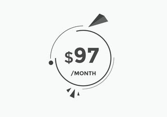 $97 USD Dollar Month sale promotion Banner. Special offer, 97 dollar month price tag, shop now button. Business or shopping promotion marketing concept
 - obrazy, fototapety, plakaty