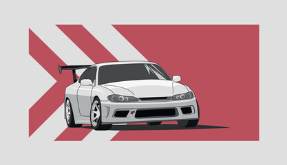 Japan drift car. Realistic vector illustration for sticker, badge or poster - obrazy, fototapety, plakaty
