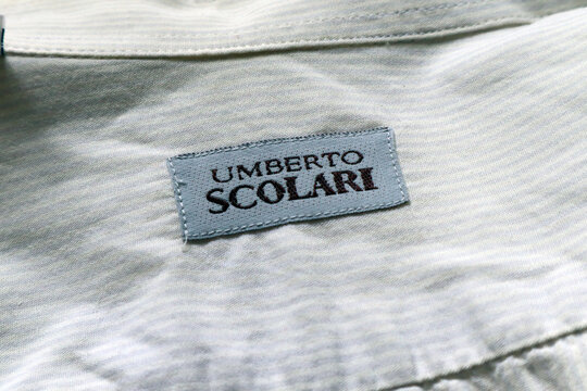 Label of an UMBERTO SCOLARI shirt. Umberto Scolari is an Italian fashion brand of clothing