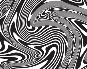  Line art optical art. Psychedelic background. Monochrome background. Optical illusion style. Black dark background. Tire Tracks. Graphic ornament. Vector template 