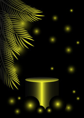 3D abstract studio room with pedestal podium. black geometric platform with black and golden layers circles backdrop. Luxury scene for demonstration of cosmetic products, Showcase, Promotion display.