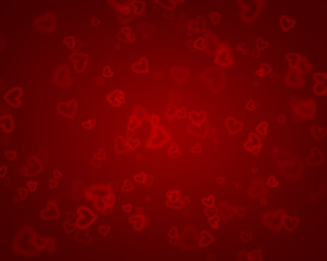 Abstract red background with bokeh of hearts