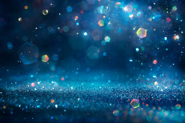 Shiny Blue Glitter In Abstract Defocused Background - Christmas And New Year Texture  - obrazy, fototapety, plakaty