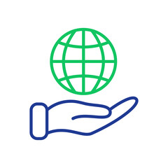 International Education Line Icon. Global Learning, Distance Education and Online Courses. Hand holding Earth Linear Icon. Editable stroke. Vector Isolated illustration