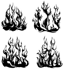 Fire flames isolated on white background. Tribal tattoo design.