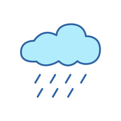 Rain Linear Color Icon. Cloudy and Rainy Weather. Heavy Shower or Downpour Line Pictogram. Raindrop and Cloud Icon. Editable stroke. Vector illustration
