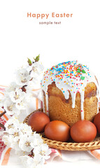 Easter cake with brown eggs. Traditional Ukrainian Easter decoration