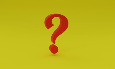 3d illustration, question mark, yellow background, 3d rendering.