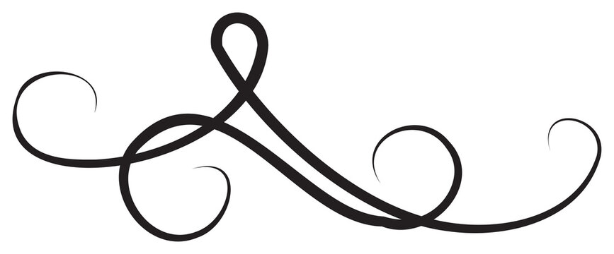 Calligraphic design  with black thin line. PNG with transparent background.