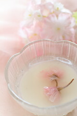 Japanese spring dessert, homemade edible cherry blossom jelly 