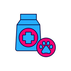 Filled outline Bag of food for dog icon isolated on white background. Dog or cat paw print. Food for animals. Pet food package. Vector