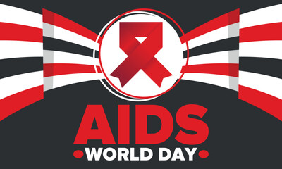 Obraz premium World Aids Day. Red ribbon symbol. Awareness and prevention hiv. Medical healthcare concept. Human support and protection. Celebrated annual in December 1. Poster, banner and background. Vector