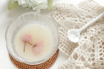 Japanese spring dessert, homemade edible cherry blossom jelly 