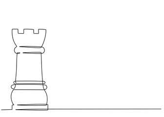 Continuous one line drawing of chess piece rook. Vector illustration