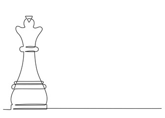 Continuous one line drawing of chess piece queen. Vector illustration