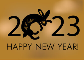 Happy New Year. 2023. Chinese symbol of New Year 2023. Creative postcard design with hare silhouette. Vector illustration for congratulations. New year banner