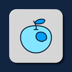 Obraz premium Filled outline Genetically modified apple icon isolated on blue background. GMO fruit. Vector