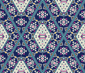 Colorful aztec pattern. Navajo pattern. Vector ethnic colorful patchwork aztec navajo diamond shape seamless pattern background. Use for fabric, interior decoration elements, upholstery, wrapping. - obrazy, fototapety, plakaty