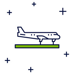 Filled outline Plane icon isolated on white background. Flying airplane icon. Airliner sign. Vector